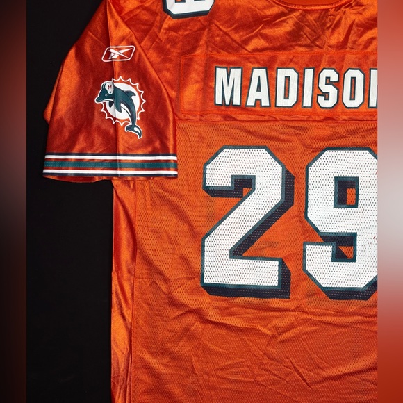 RARE ORANGE  Miami Dolphins  #29 Sam Madison JERSEY NFL REEBOK Men’s XL - Picture 7 of 9